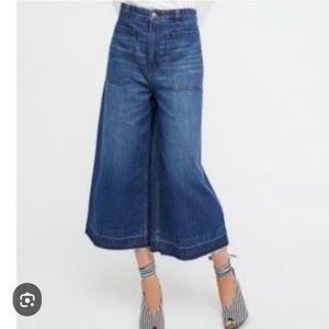 We The Free Denim Wide Leg Raw Hem Cropped Jeans 30 Jorts